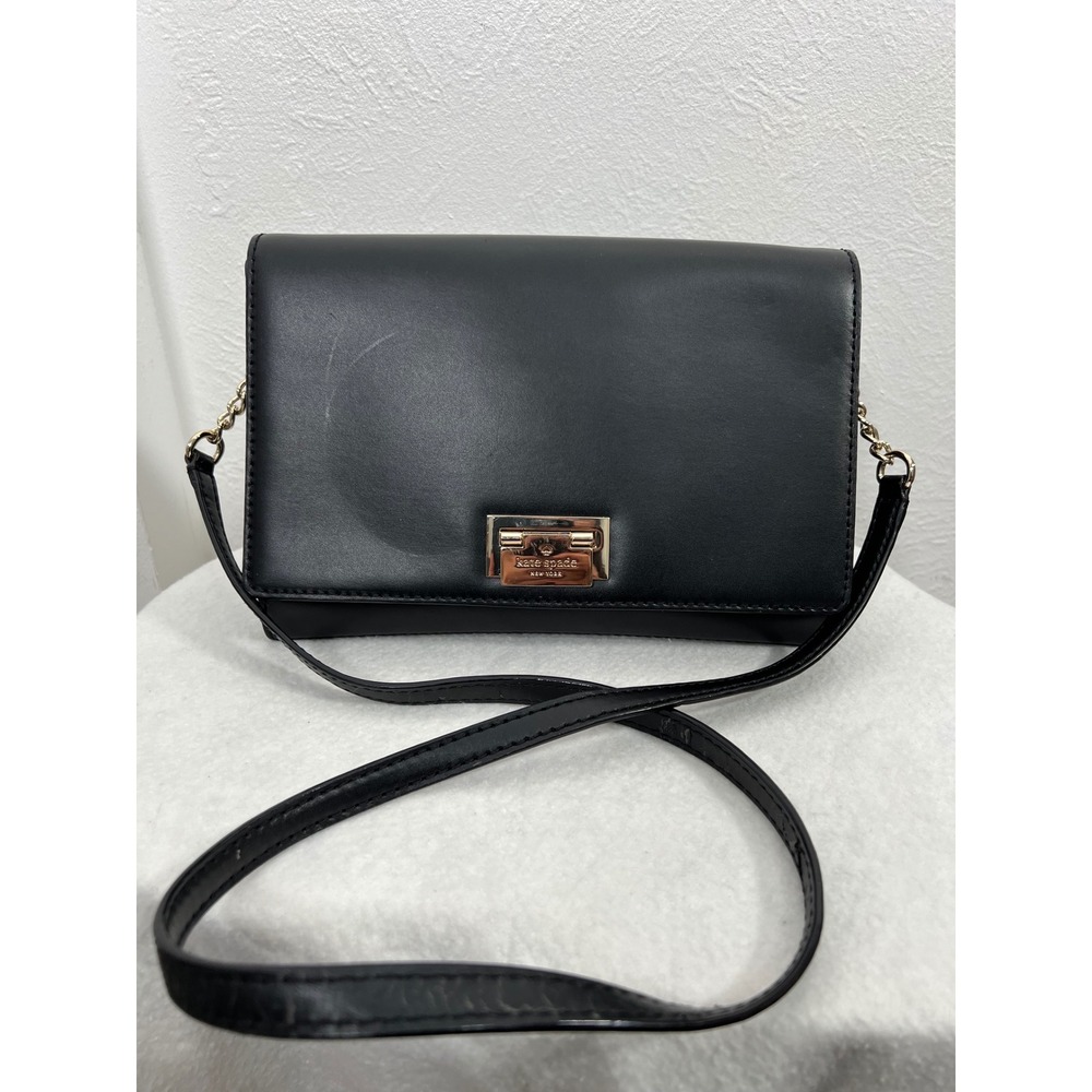 Kate Spade Black Crossbody Bag 100% Cow Leather Gold Lock